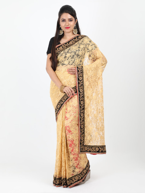 

SABOO COLLECTIONS Gold & Black Net Woven Design Saree