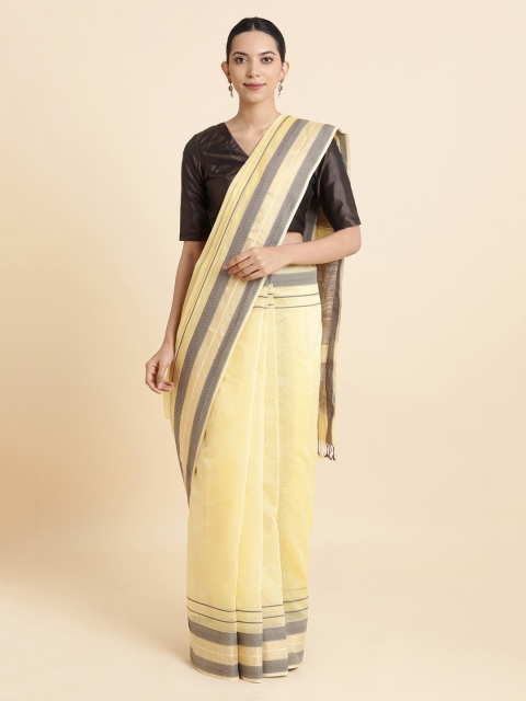 

Taneira Yellow Silk Cotton Solid Maheshwari Saree