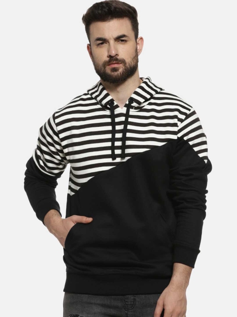 

Campus Sutra Men White & Black Striped Hooded Sweatshirt