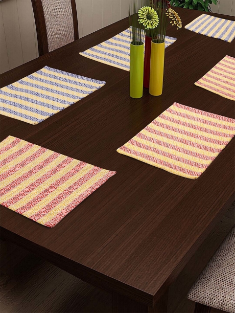 

KLOTTHE Unisex Set Of 6 Multicoloured Striped Table Mats, Multi