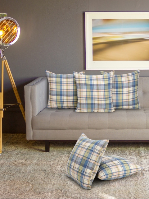 

KLOTTHE Set Of 5 Green & Blue Checked Square Floor Cushions