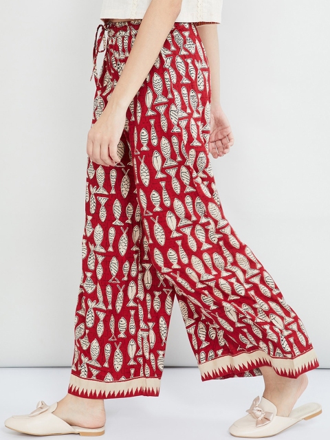 

max Women Red & Black Printed Wide Leg Palazzos