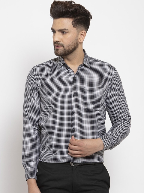 

JAINISH Men Black & White Regular Fit Checked Formal Shirt