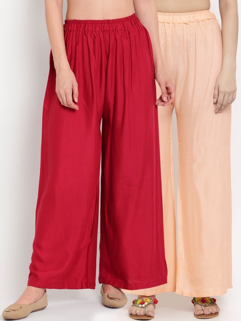 

TAG 7 Women Pack of 2 Solid Flared Palazzos, Peach