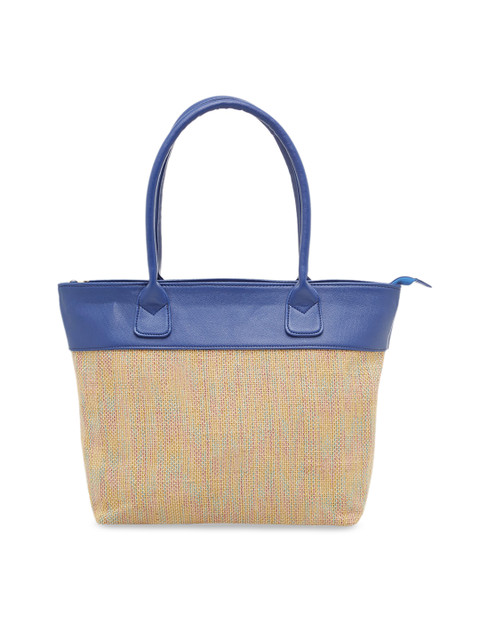 

Tokyo Talkies Cream-Coloured & Blue Colourblocked Tote Bag