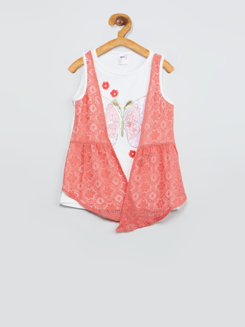 

max Girls Cream-Coloured & Off-White Colourblocked A-Line Top