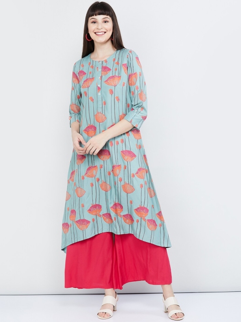 

max Women Blue Printed Straight Kurta