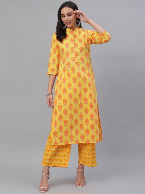 

GERUA Women Yellow & Pink Printed Kurta with Palazzos