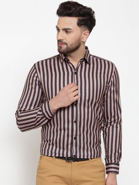 

JAINISH Men Black & Pink Striped Casual Shirt
