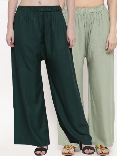 

TAG 7 Women Pack of 2 Solid Flared Palazzos, Green