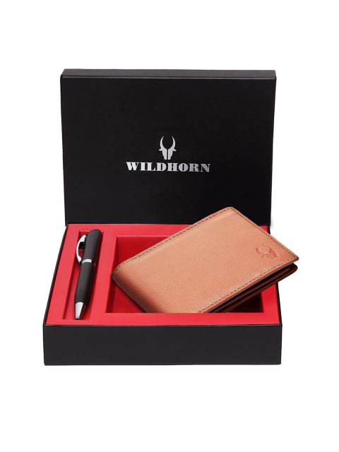

WildHorn Men Tan RIFD Protected Genuine Leather Wallet & Pen Accessory Gift