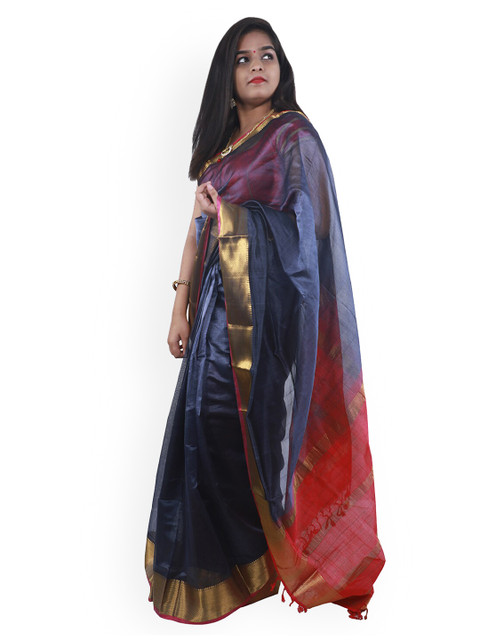 

APCO Grey & Red Silk Cotton Solid Saree
