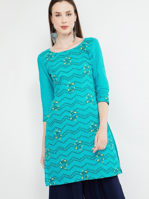 

max Women Turquoise Blue Quirky Print Straight Kurta