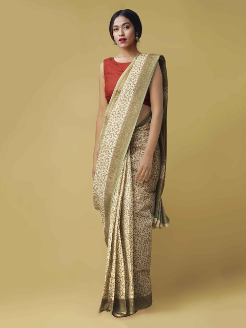 

Unnati Silks Beige & Green Pure Cotton Printed Saree