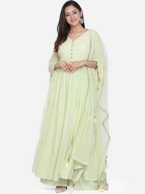 

BOMBAY SELECTIONS Women Green Embroidered Kurta with Palazzos & Dupatta