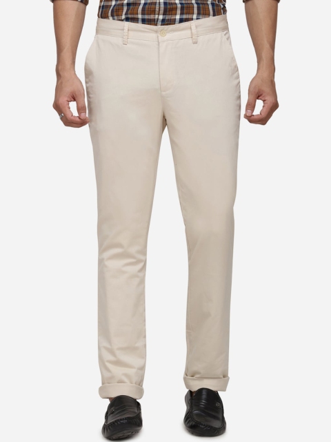 

Greenfibre Men Cream-Coloured Slim Fit Solid Formal Trousers