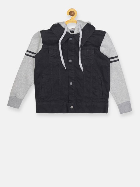 

Instafab Boys Black Solid Windcheater Open Front Jacket