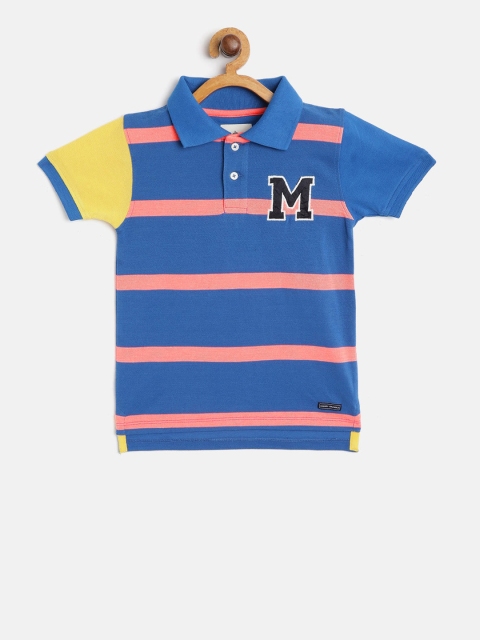 Cherry Crumble Boys Blue Striped Polo Collar T-shirt