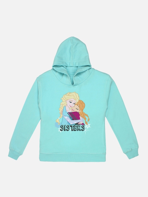 

Kids Ville Girls Blue Printed Hooded Sweatshirt