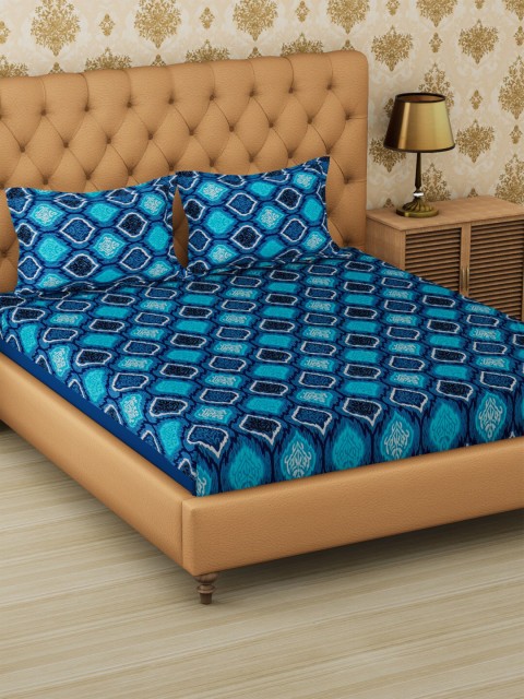 

METRO LIVING Blue Ethnic Motifs 120 TC Cotton 1 Queen Bedsheet with 2 Pillow Covers
