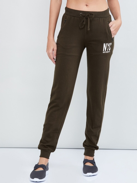 

max Women Olive Brown Solid Slim-Fit Joggers