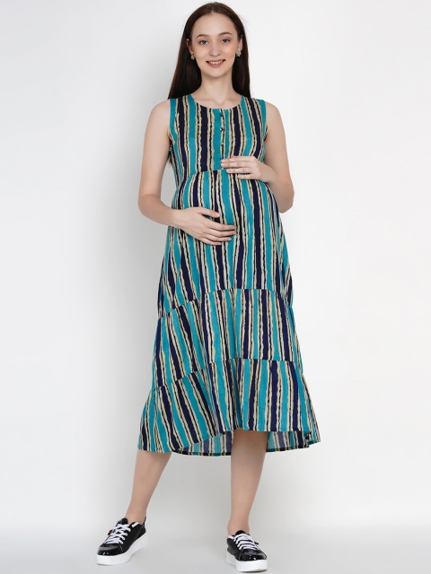 

Mine4Nine Women Blue Striped A-Line Dress