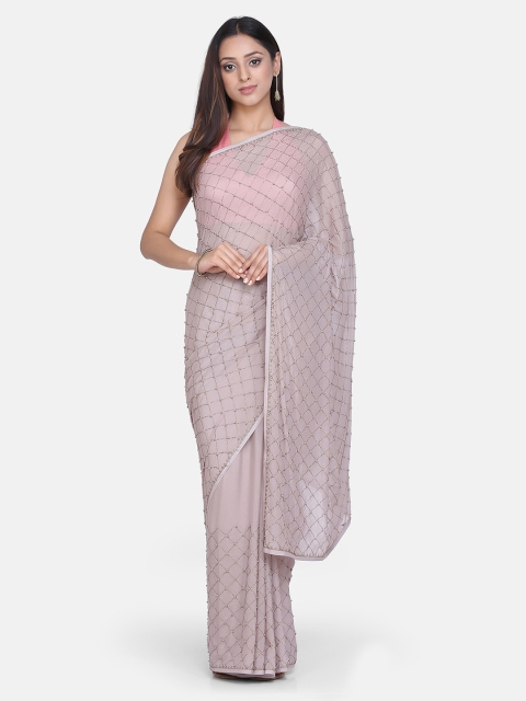

BOMBAY SELECTIONS Grey Poly Crepe Embellished Dharmavaram Handloom Saree