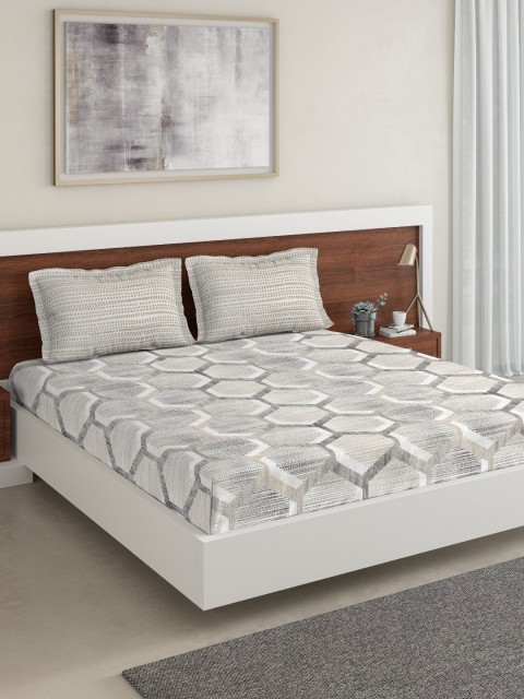 

DDecor Grey Geometric 180 TC Cotton 1 King Bedsheet with 2 Pillow Covers