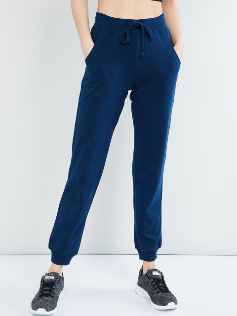 MAX Women Blue Solid Knitted Joggers