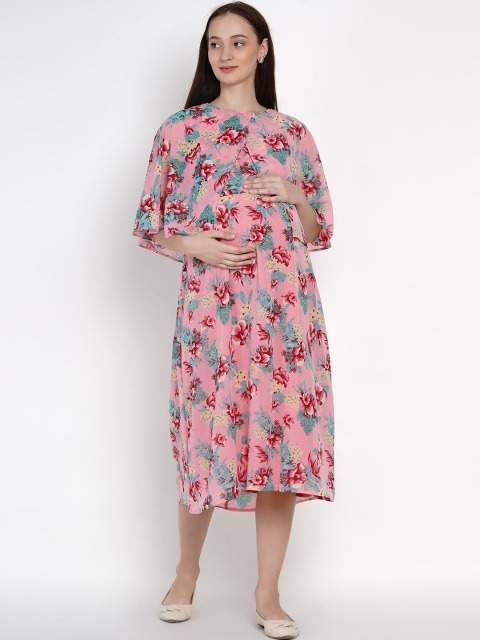 

Mine4Nine Women Pink Printed Fit and Flare Dress