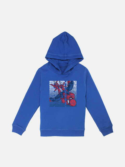 

Kids Ville Boys Blue Spiderman Printed Hooded Sweatshirt