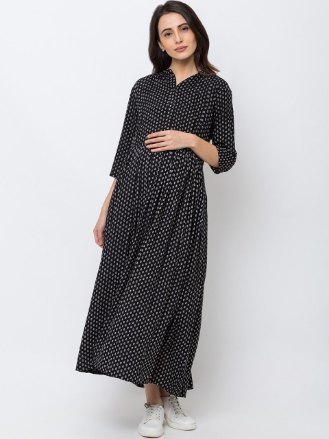 MomToBe Women Black Printed Maternity & Feeding Maxi Dress