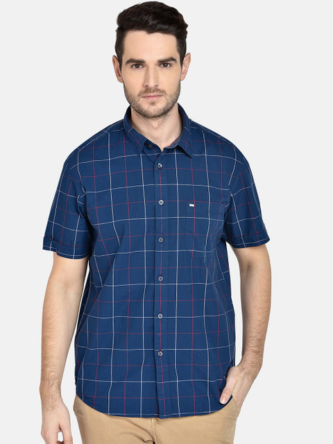 

Basics Men Navy Blue Slim Fit Checked Casual Shirt