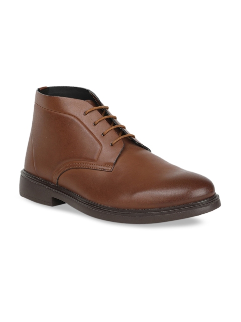 

Bata Men Brown Solid Leather Mid-Top Flat Boots