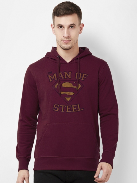 

Free Authority Men Maroon & Mustard Yellow Superman Print Hooded Sweatshirt