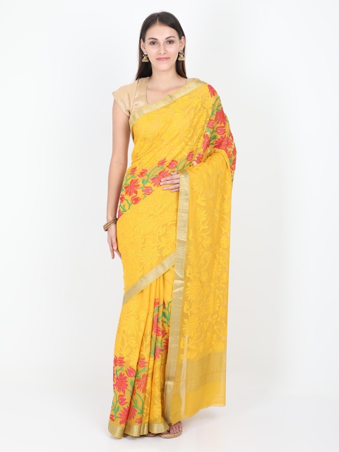 

SABOO COLLECTIONS Yellow Woven Design Pure Georgette Saree