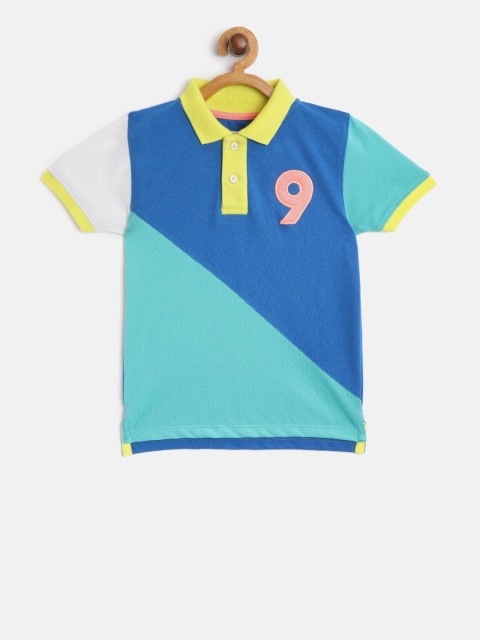 

Cherry Crumble Boys Blue Colourblocked Polo Collar T-shirt
