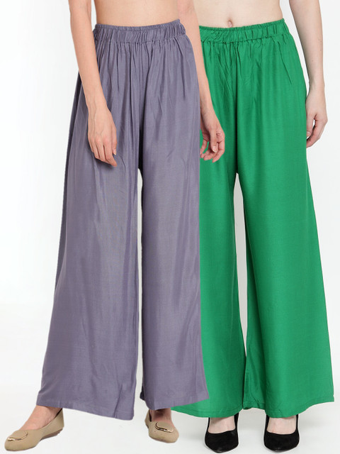 

TAG 7 Women Set of 2 Solid Flared Palazzos, Green