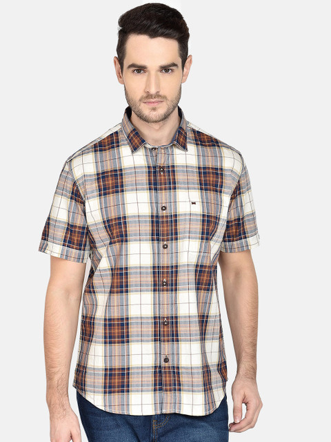 

Basics Men Brown & White Slim Fit Checked Casual Shirt