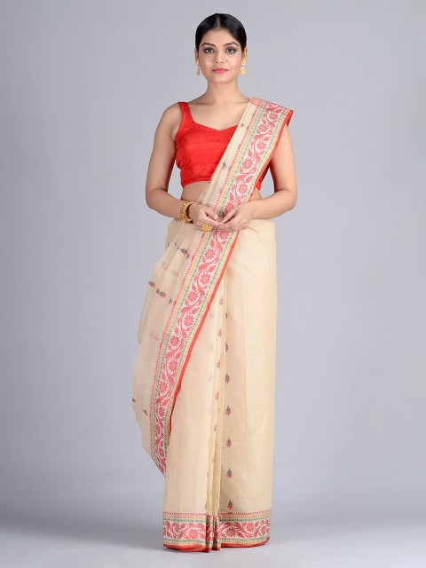

Mitera Beige Pure Cotton Woven Design Taant Saree