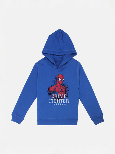 

Kids Ville Boys Blue Printed Hooded Sweatshirt
