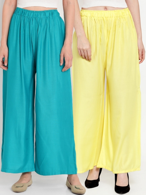 

TAG 7 Women Pack Of 2 Solid Straight Palazzos, Yellow