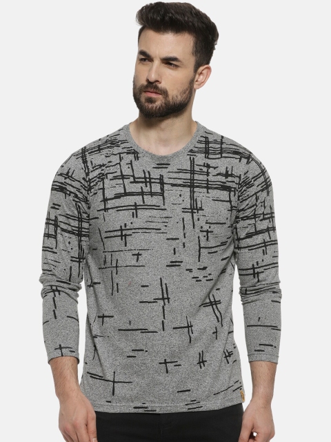 

Campus Sutra Men Grey Printed Round Neck T-shirt