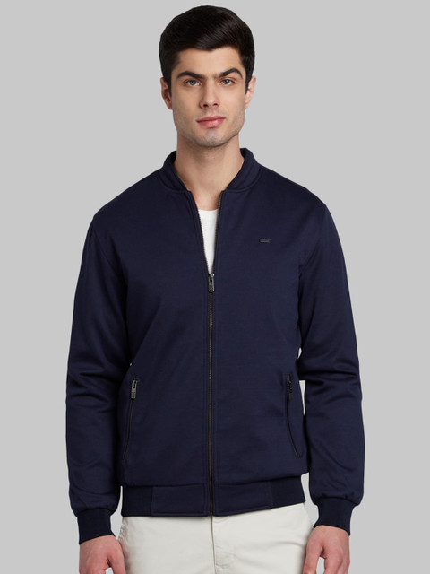 

Parx Men Navy Blue Solid Bomber Jacket