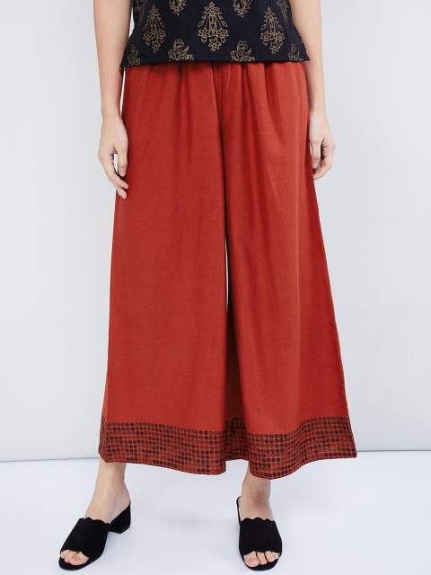 max Women Red & Black Printed Wide Leg Palazzos