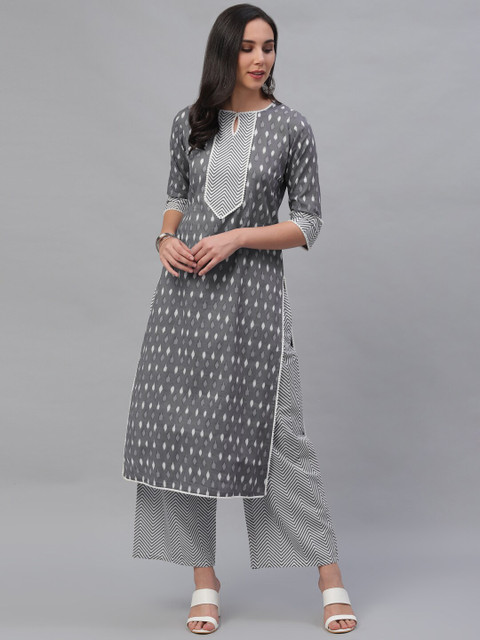 

GERUA Women Grey Printed Kurta with Palazzos