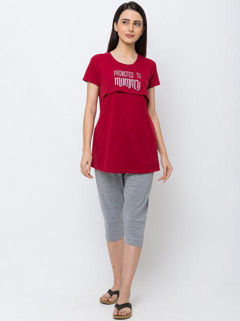 

MomToBe Women Maroon & Grey Maternity Night suit