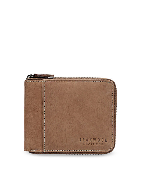 

Teakwood Leathers Men Beige Solid Leather Zip Around Wallet