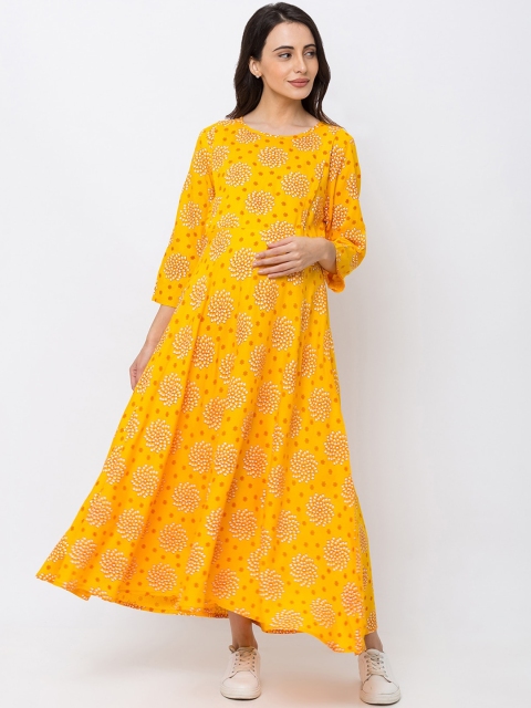 

MomToBe Women Yellow Floral Printed Maternity Maxi Dress