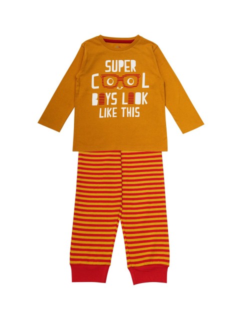 

ventra Boys Mustard Yellow & Red Printed Night Suit